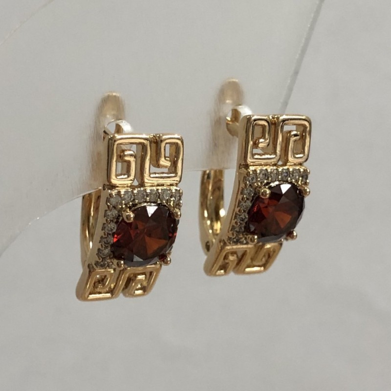 Xuping Earrings, 18K Gold Plated with White Rhinestones and Red Crystal, 16x8mm Diameter +