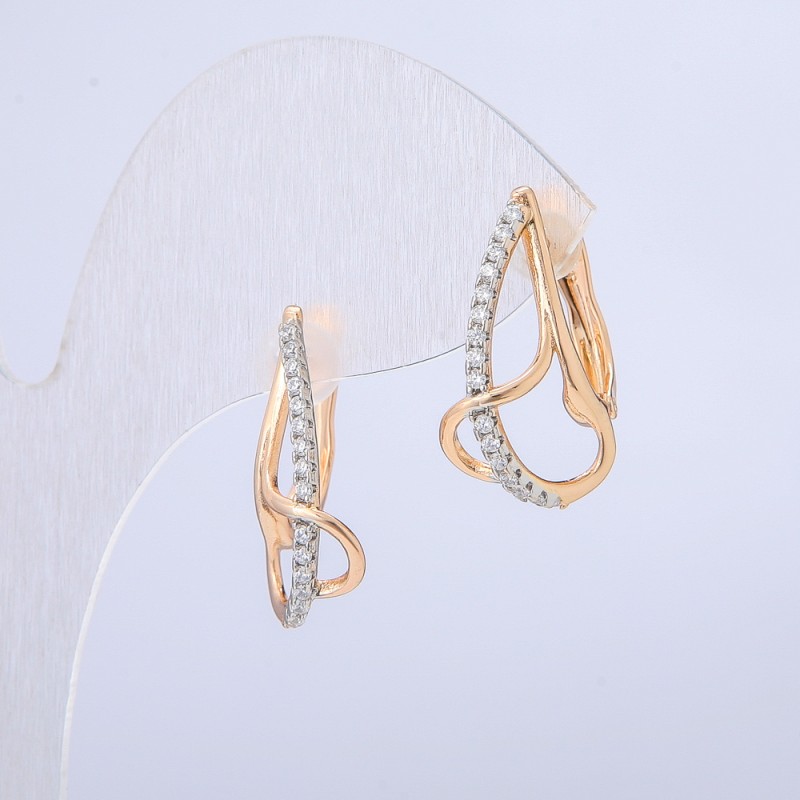 Xuping Earrings, 18K Gold Plated with White Rhinestones, 21x10mm Diameter +