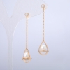 Xuping Stud Earrings, 18K Gold Plated, with White Rhinestones and Bead, diameter 10.5mm +/-, length 50mm+