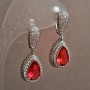Xuping Rhodium Earrings with White Rhinestones and Red Crystal, diameter 35x14mm+