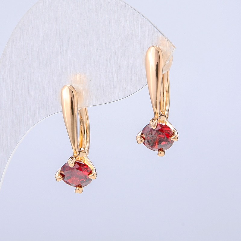 Xuping Earrings, 18K Gold Plated with Red Crystal, 22x8mm Diameter +