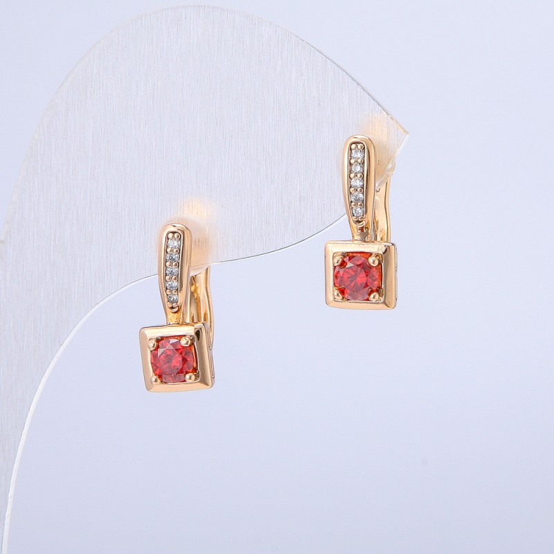 Xuping Earrings 18K Gold Plated with White Rhinestones and Red Crystal, 16x7mm diameter +