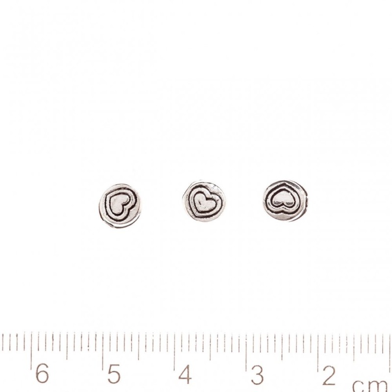 Jewelry Finding Bead "Heart Design" 6x6mm, 1mm Hole, Silver Metal Color, Pack 20g +/-45pcs