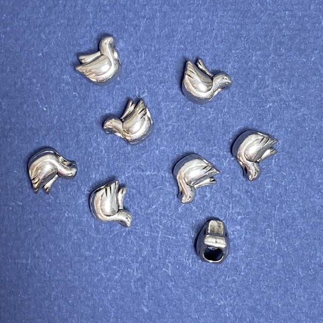 Pandora-Style Bead Dove 8x10mm, Hole Diameter 5mm, Pack 20g +/-14pcs