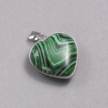Heart Pendant in Silver-Tone Setting Malachite, diameter 26x26mm+