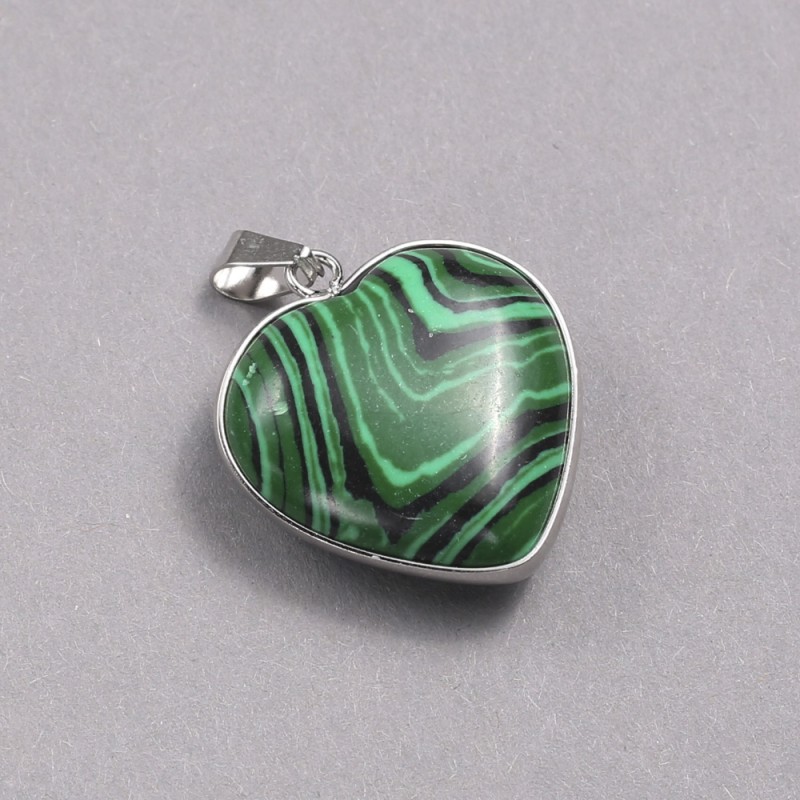 Heart Pendant in Silver-Tone Setting Malachite, diameter 26x26mm+