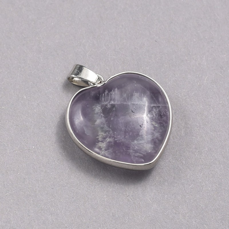 Pendant Heart in a Silver Plated Setting with Natural Amethyst Stone, 26×26 mm