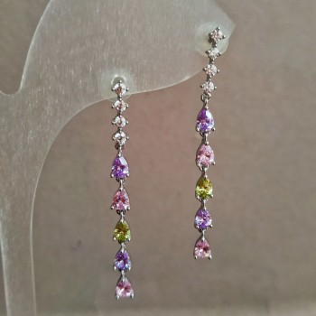 Xuping Earrings, Stud Earrings, Rhodium with White Rhinestones and Crystals, length 42mm+