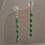 Xuping Earrings, Stud Earrings, Rhodium with White Rhinestones and Green Crystals, length 42mm+