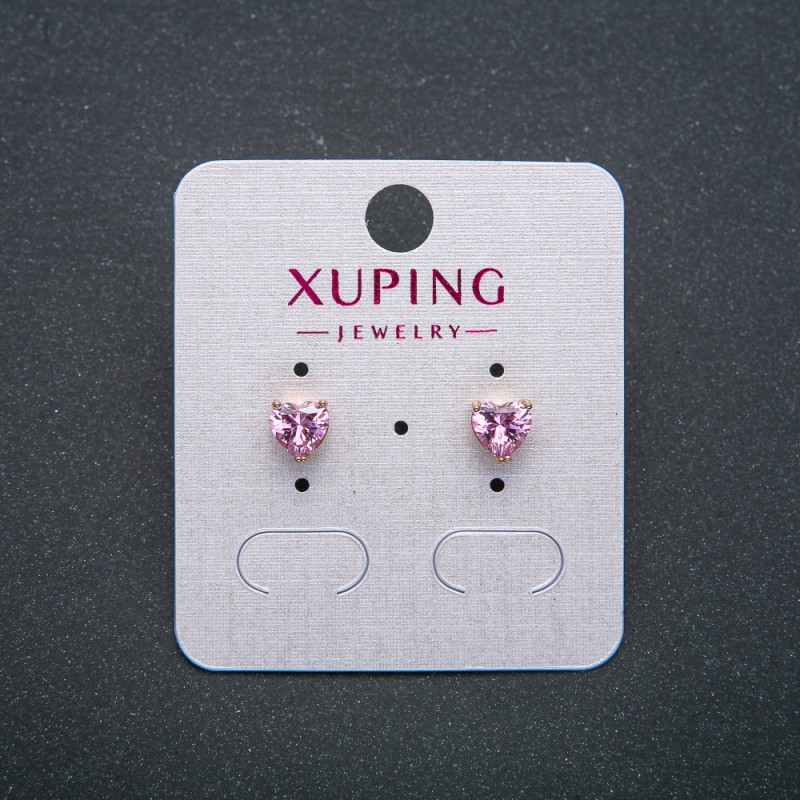 Earrings 'Heart' Xuping Stud Earrings Gold Plated 18K with Pink Crystal, 6 mm diameter