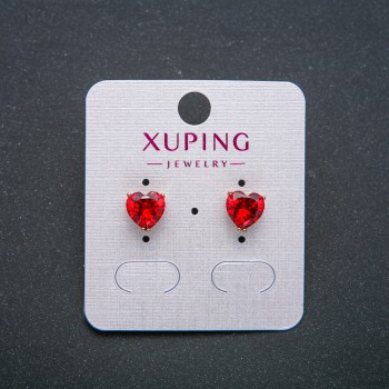 Xuping Heart Earrings, Stud Earrings, 18K Gold Plated with Red Crystal, diameter 8mm+