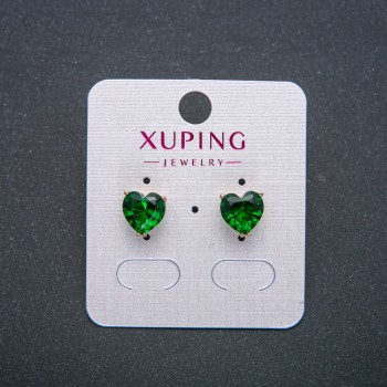 Xuping Heart Earrings, Stud Earrings, 18K Gold Plated with Green Crystal, diameter 8mm+