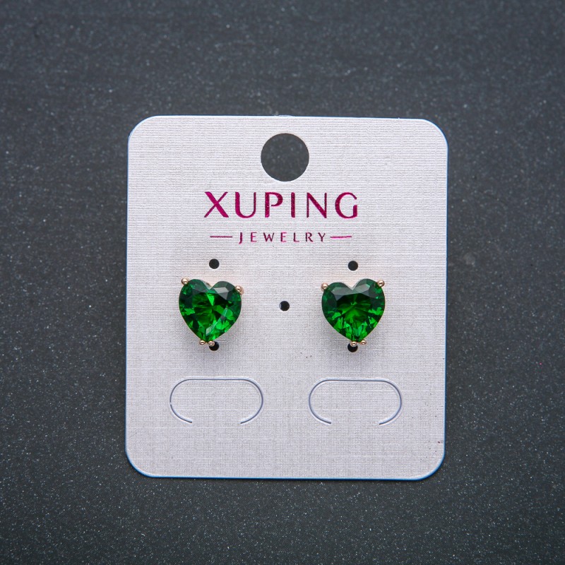 Xuping Heart Earrings, Stud Earrings, 18K Gold Plated with Green Crystal, diameter 8mm+