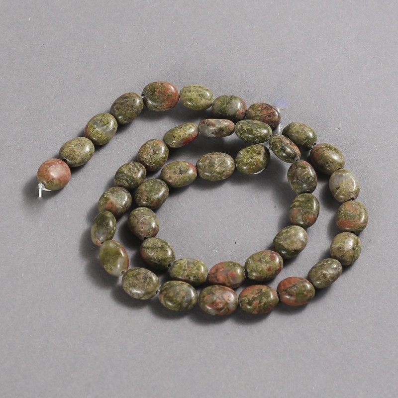 Natural Jasper Heliotrope Unakite Stone Beads on a Strand, Smooth Oval, Diameter 10x8mm +/-, Length 39cm +