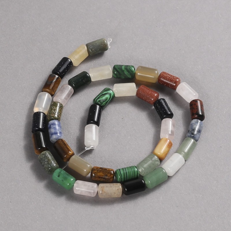 Assorted Natural Stone Beads on a Strand, Smooth Cylinder, Diameter 10x6mm +/-, Length 41cm +