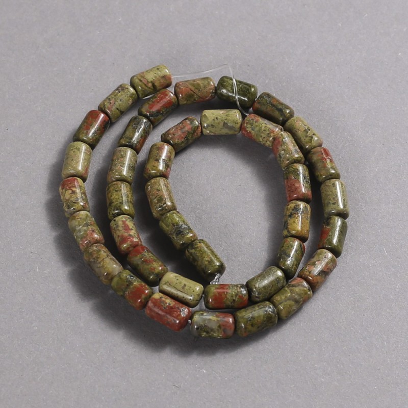 Natural Jasper Heliotrope Unakite Stone Beads on a Strand, Smooth Cylinder, Diameter 10x6mm +/-, Length 41cm +