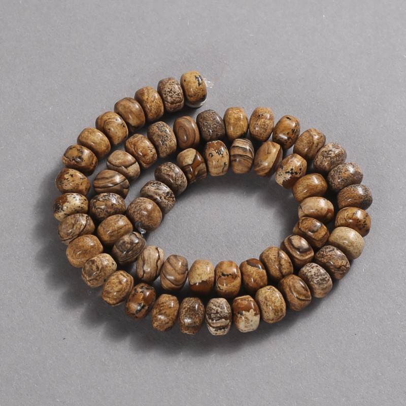 Natural Stone Beads on Strand Picture Jasper Smooth Rondelle, diameter 9x7mm +/-, length 39cm +