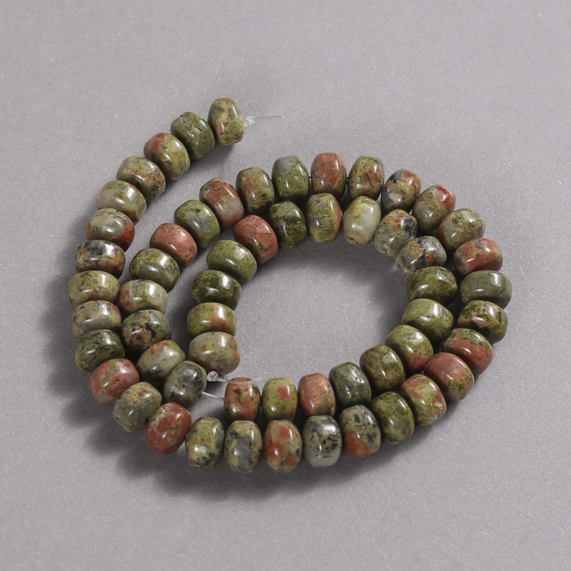 Natural Stone Beads on Strand Jasper Heliotrope Unakite Smooth Rondelle, diameter 9x7mm +/-, length 39cm +