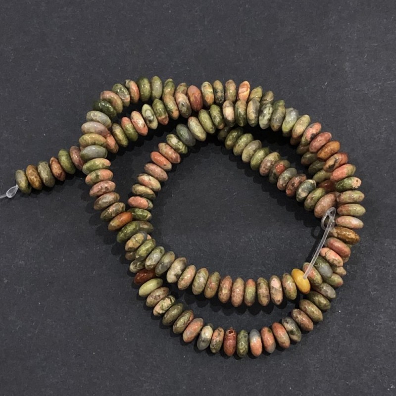 Natural Stone Beads on Strand Jasper Heliotrope Unakite Smooth Rondelle, diameter 6x3mm +/-, length 39cm +