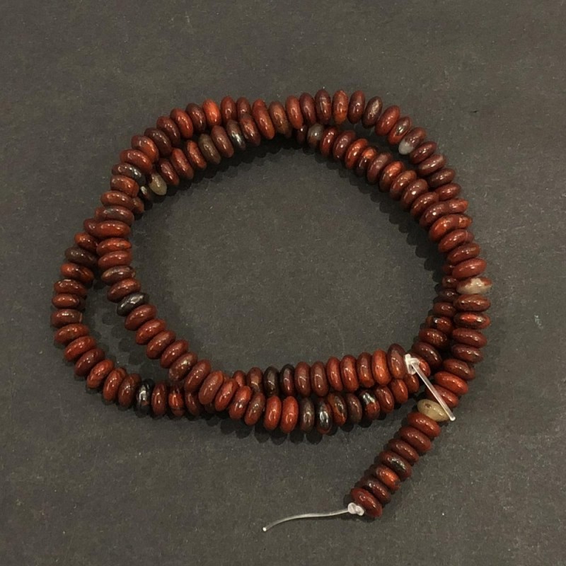 Natural Stone Beads on Strand Red Jasper Smooth Rondelle, diameter 6x3mm +/-, length 39cm +