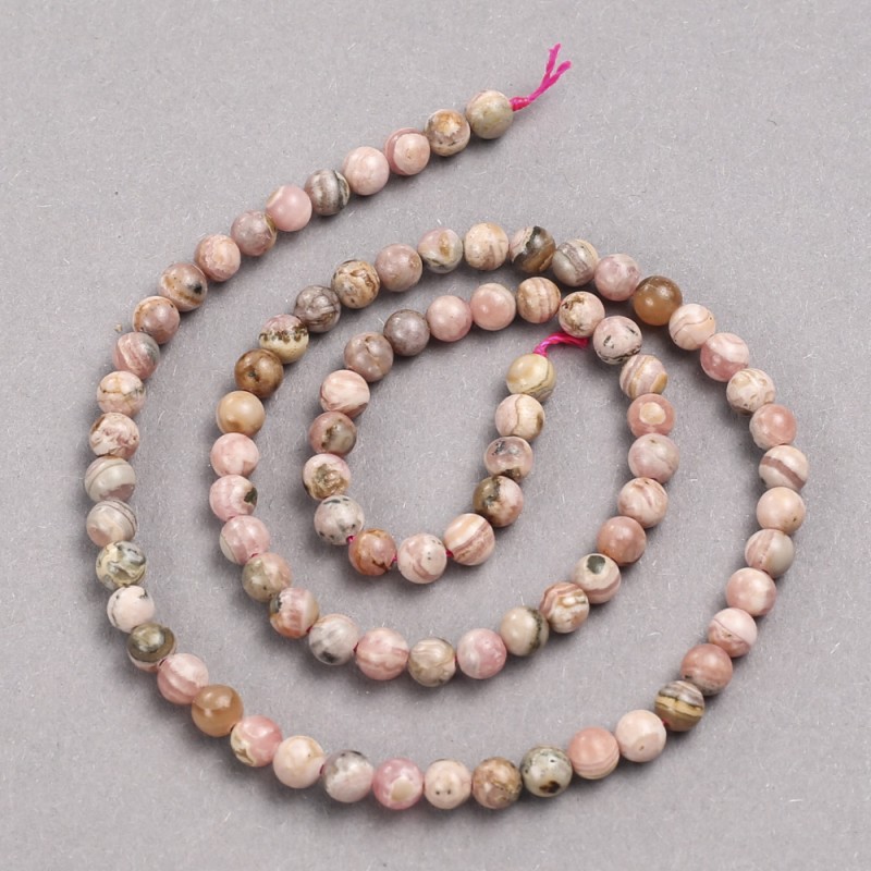 Natural Stone Rhodochrosite Beads on Thread, Smooth Round, Diameter 4-5mm +/-, Length 38cm +