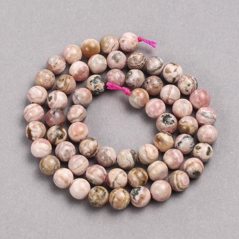 Natural Stone Rhodochrosite Beads on Thread, Smooth Round, Diameter 6.5mm +/-, Length 38cm +