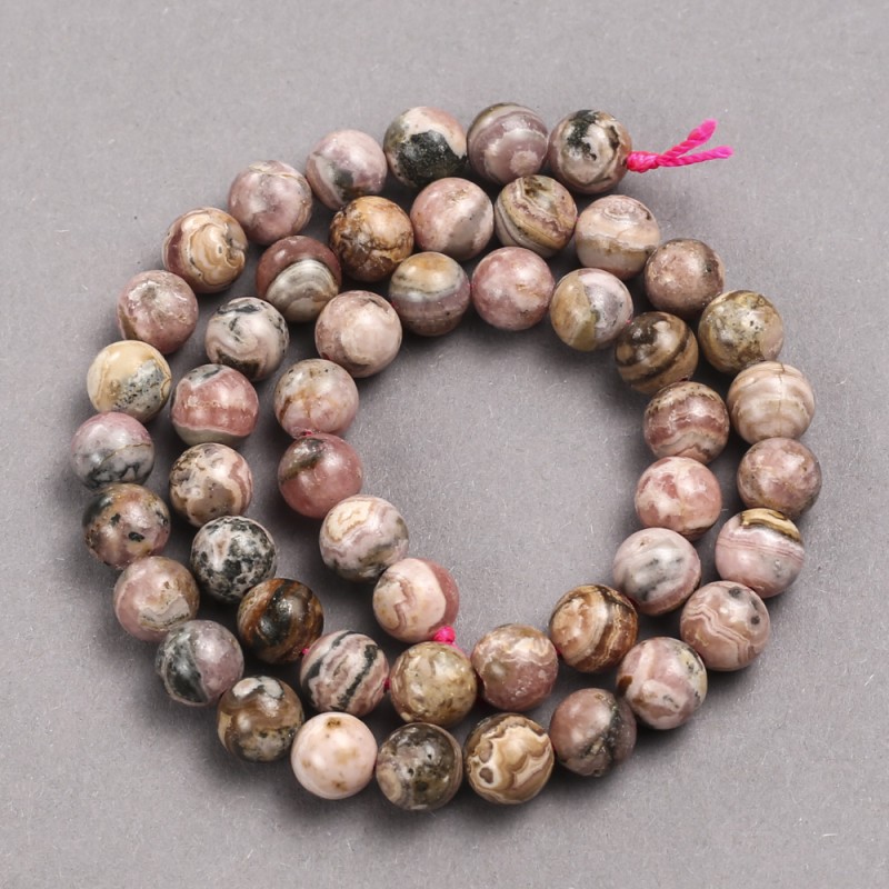Natural Stone Rhodochrosite Beads on Thread, Smooth Round, Diameter 8mm +/-, Length 38cm +