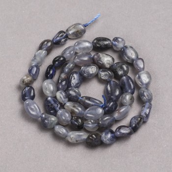 Natural Stone Iolite Beads on Thread, Tumbled, Diameter 8x6mm +/-, Length 39cm +