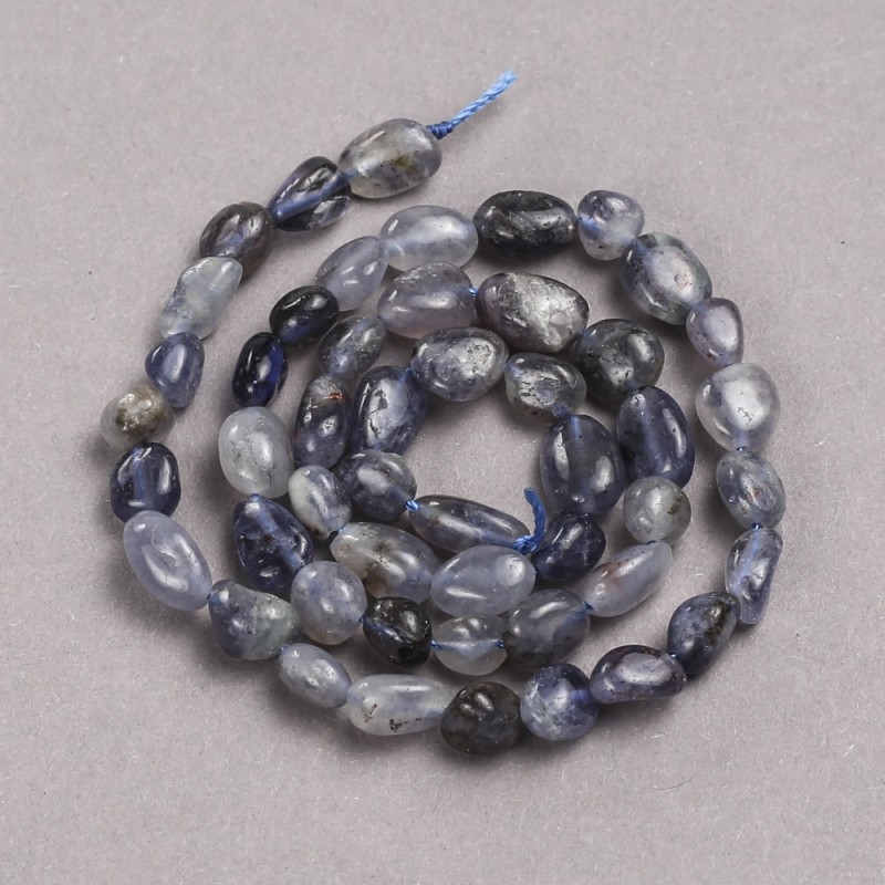 Natural Stone Iolite Beads on Thread, Tumbled, Diameter 8x6mm +/-, Length 39cm +