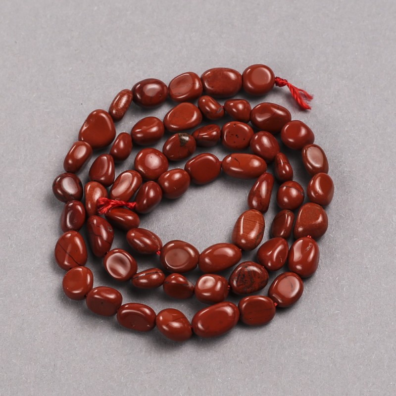 Natural Stone Red Jasper Beads on Thread, Tumbled, Diameter 8x6mm +/-, Length 39cm +