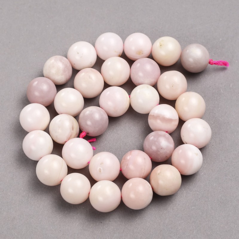 Natural Stone Pink Opal Beads on Thread, Smooth Round, Diameter 13mm +/-, Length 39cm +