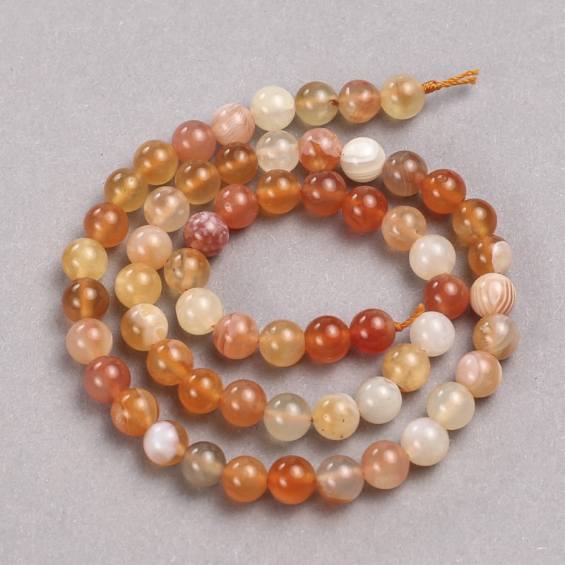 Natural Stone Orange Agate Beads on Thread, Smooth Round, Diameter 6.5mm +/-, Length 39cm +