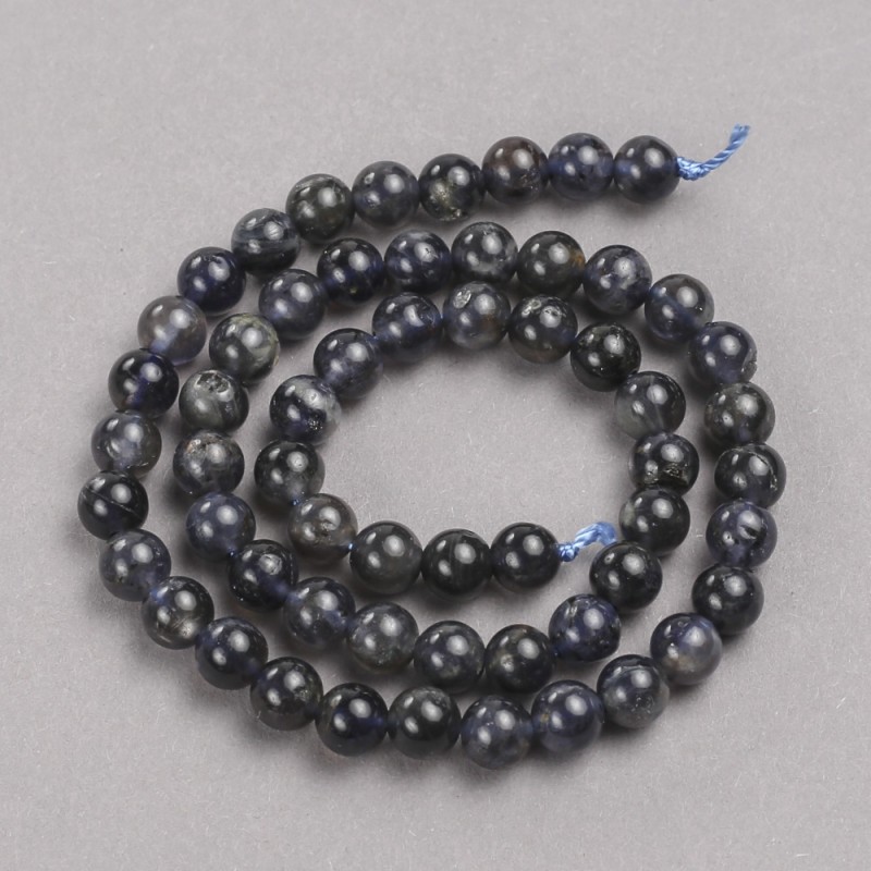 Beads on a String, Natural Iolite Stone Smooth Round Bead, diameter 6.5mm +/-, length 39cm +