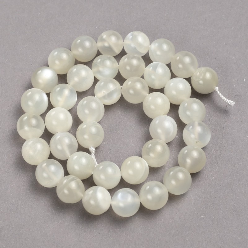 Beads on a String, Natural Adularia Stone Smooth Round Bead, diameter 10mm +/-, length 39cm +