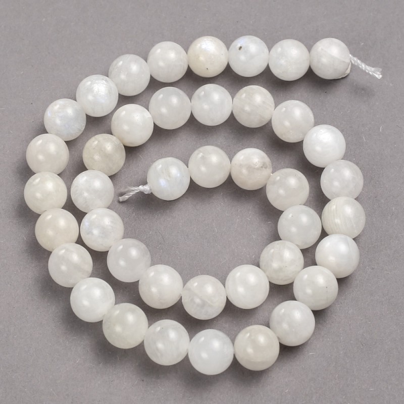 Beads on a String, Natural Adularia Stone Smooth Round Bead, diameter 10mm +/-, length 39cm +