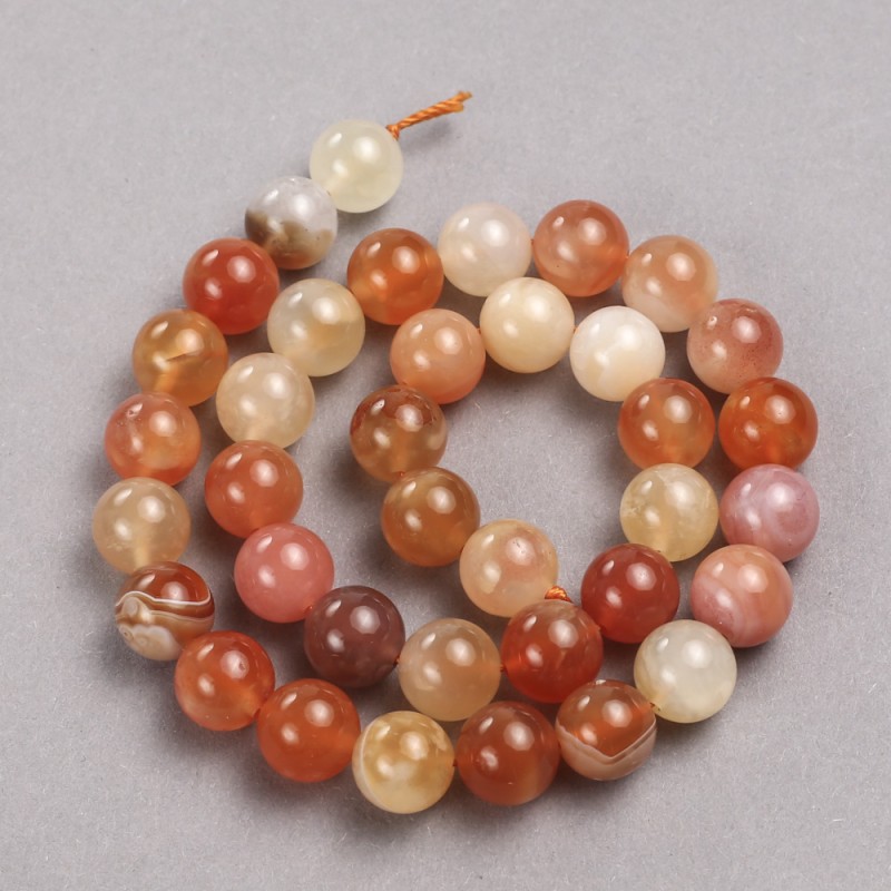 Beads on a String, Natural Orange Agate Stone Smooth Round Bead, diameter 10.5mm +/-, length 39cm +