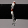Bracelet on Elastic Band with River Pearls and Carnelian with Silver-Tone Inserts, Rhinestones and Charms, diameter 8mm+/-, length 18cm+