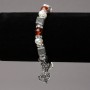 Bracelet on Elastic Band with River Pearls and Carnelian with Silver-Tone Inserts, Rhinestones and Charms, diameter 8mm+/-, length 18cm+