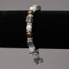 Bracelet on Elastic Band with River Pearls and Tiger's Eye, Silver-Tone Inserts, Rhinestones and Charms, diameter 8mm+/-, length 18cm+