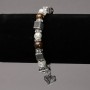 Bracelet on Elastic Band with River Pearls and Tiger's Eye, Silver-Tone Inserts, Rhinestones and Charms, diameter 8mm+/-, length 18cm+