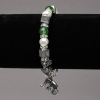 Bracelet on Elastic Band with River Pearls and Chrysoprase, Silver-Tone Inserts, Rhinestones and Charms, diameter 8mm+/-, length 18cm+