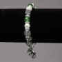 Bracelet on Elastic Band with River Pearls and Chrysoprase, Silver-Tone Inserts, Rhinestones and Charms, diameter 8mm+/-, length 18cm+