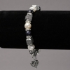 Bracelet on Elastic Band with River Pearls and Blue Sand Aventurine, Silver-Tone Inserts, Rhinestones and Charms, diameter 8mm+/-, length