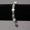 Bracelet on Elastic Band with River Pearls and Malachite, Silver-Tone Inserts, Rhinestones and Charms, diameter 8mm+/-, length 18cm+