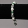 Bracelet on Elastic Band with River Pearls and Malachite, Silver-Tone Inserts, Rhinestones and Charms, diameter 8mm+/-, length 18cm+
