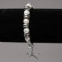 Bracelet on Elastic Band with River Pearls, Silver-Tone Inserts and Charms, diameter 8mm+/-, length 18cm+