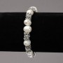 Bracelet on an elastic band with freshwater pearls with silvery inserts and rhinestones, diameter 8mm +/-, length 18cm +/-