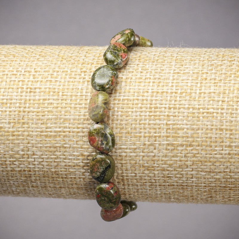 Bracelet on Elastic Band, Natural Stone Jasper Heliotrope Unakite Smooth Oval, diameter 10x8mm+/-, length 18cm+