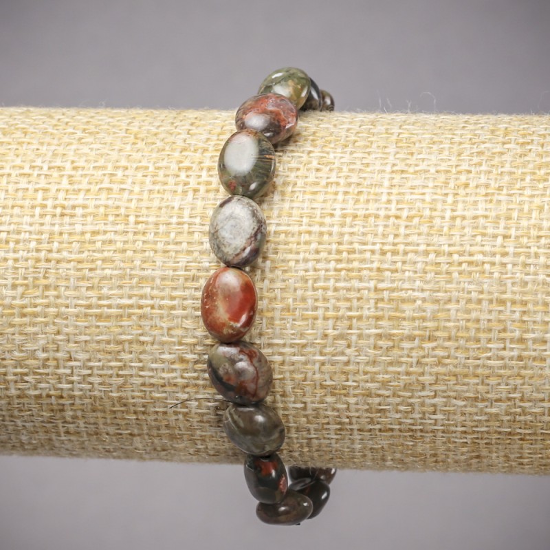 Bracelet on Elastic Band, Natural Stone Picasso Jasper Smooth Oval, diameter 10x8mm+/-, length 18cm+