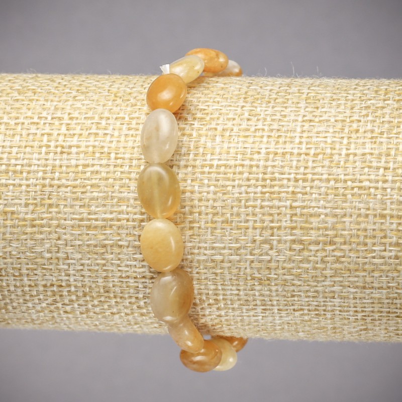Bracelet on Elastic Band, Natural Stone Yellow Agate Smooth Oval, diameter 10x8mm+/-, length 18cm+